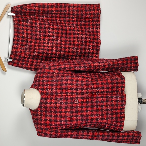 Wool Blend Tweed 2 Piece Suit Blazer Skirt Set Y2K Lined Size 12 Jones NY - Picture 3 of 15